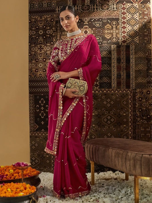 Floral Embroidered Silk Blend Saree