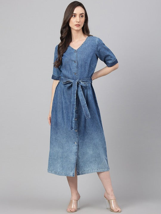 Women Denim Solid Straight Western Dress