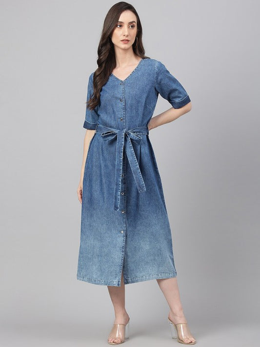 Women Denim Solid Straight Western Dress