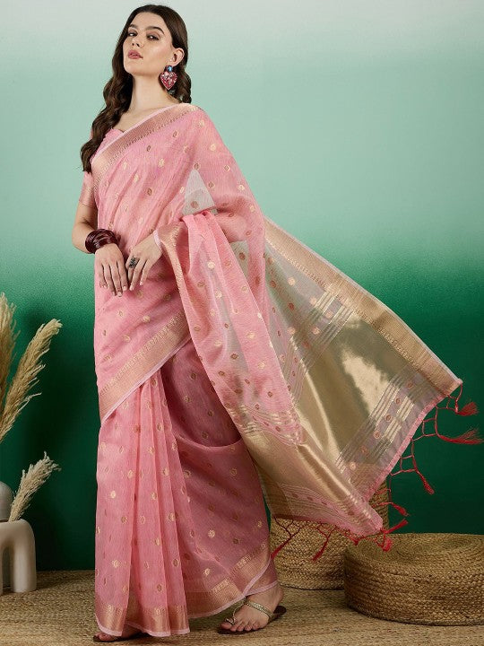 Ethnic Motif Zari Woven Saree with Blouse