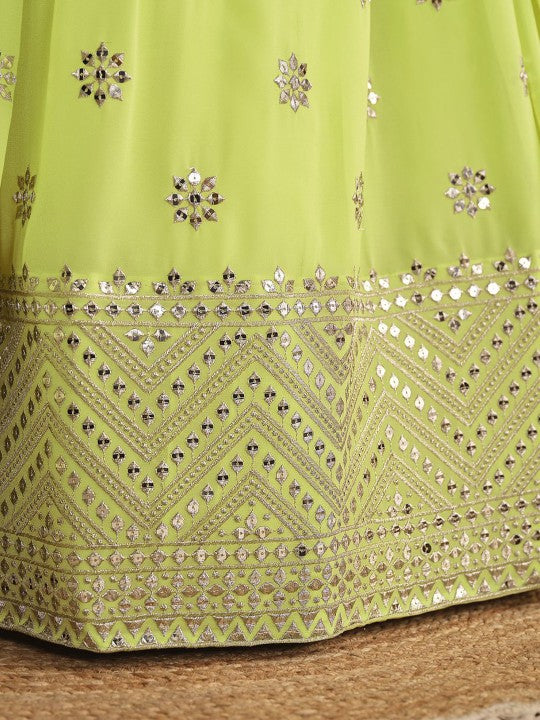 Embroidered Semi-Stitched Georgette Lehenga & Unstitched Blouse With Dupatta