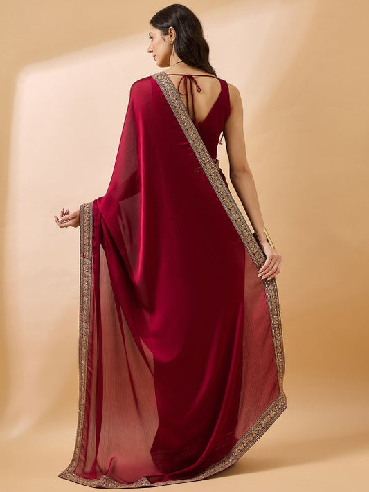 Embroidered Satin Saree