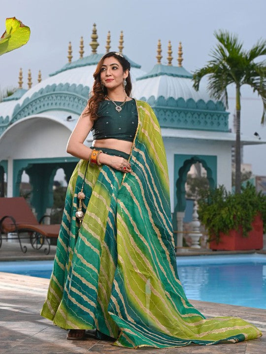 Leheriya Printed Ready to Wear Lehenga & Unstitched Blouse With Dupatta