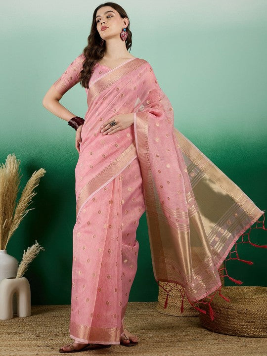 Ethnic Motif Zari Woven Saree with Blouse