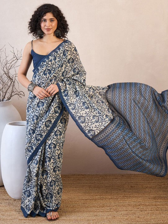 Ethnic Motifs Ready to Wear Dabu Saree