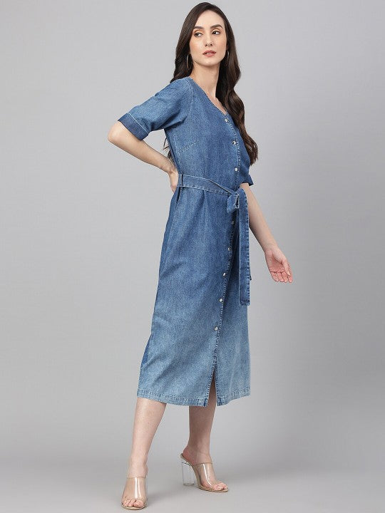 Women Denim Solid Straight Western Dress