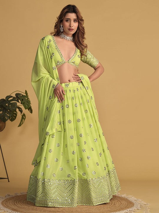 Embroidered Semi-Stitched Georgette Lehenga & Unstitched Blouse With Dupatta