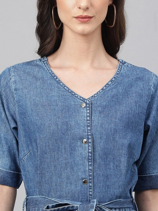 Women Denim Solid Straight Western Dress