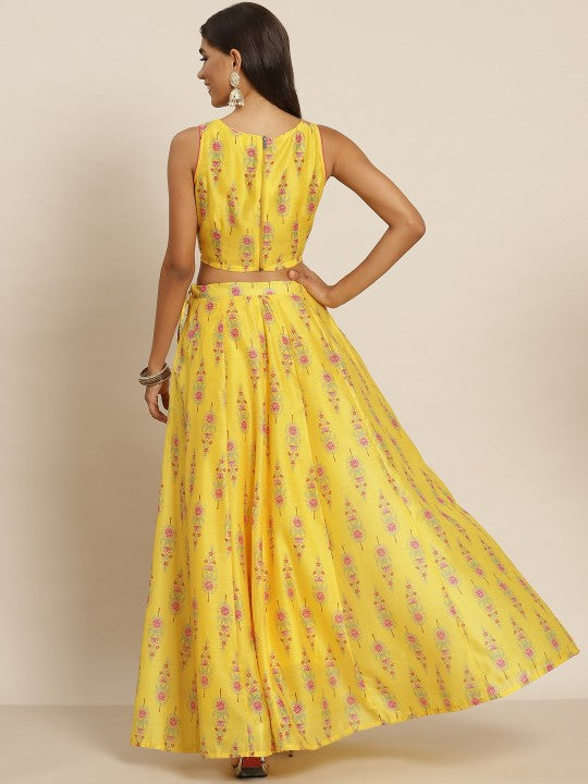 Yellow & Pink Printed Ready to Wear Lehenga & Choli