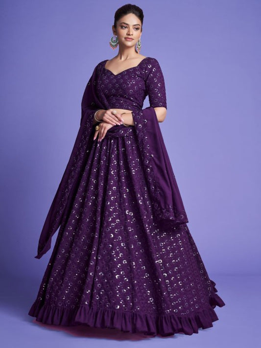 Embroidered Sequinned Semi-Stitched Lehenga & Unstitched Blouse With Dupatta