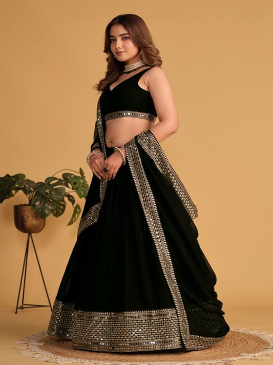 Embroidered Sequinned Semi-Stitched Lehenga & Unstitched Blouse With Dupatta