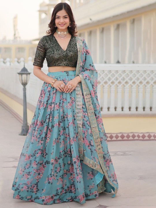 Embroidered Sequinned Ready to Wear Lehenga & Unstitched Blouse With Dupatta